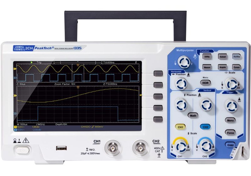 PeakTech P133x series digital storage oscilloscopes, 2 channels, up to 100MHz
